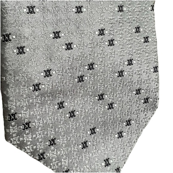 CELINE Macadam Monogram logo Pattern Silk Tie Light Gray Silver Made In Italy - Picture 6 of 6